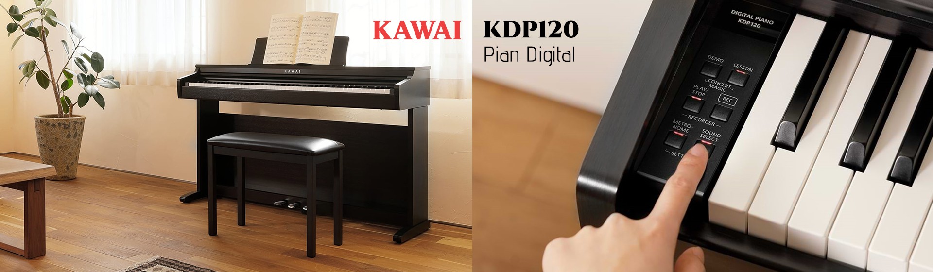 Pian Digital Kawai KDP120, 88 clape grele, Satin Black